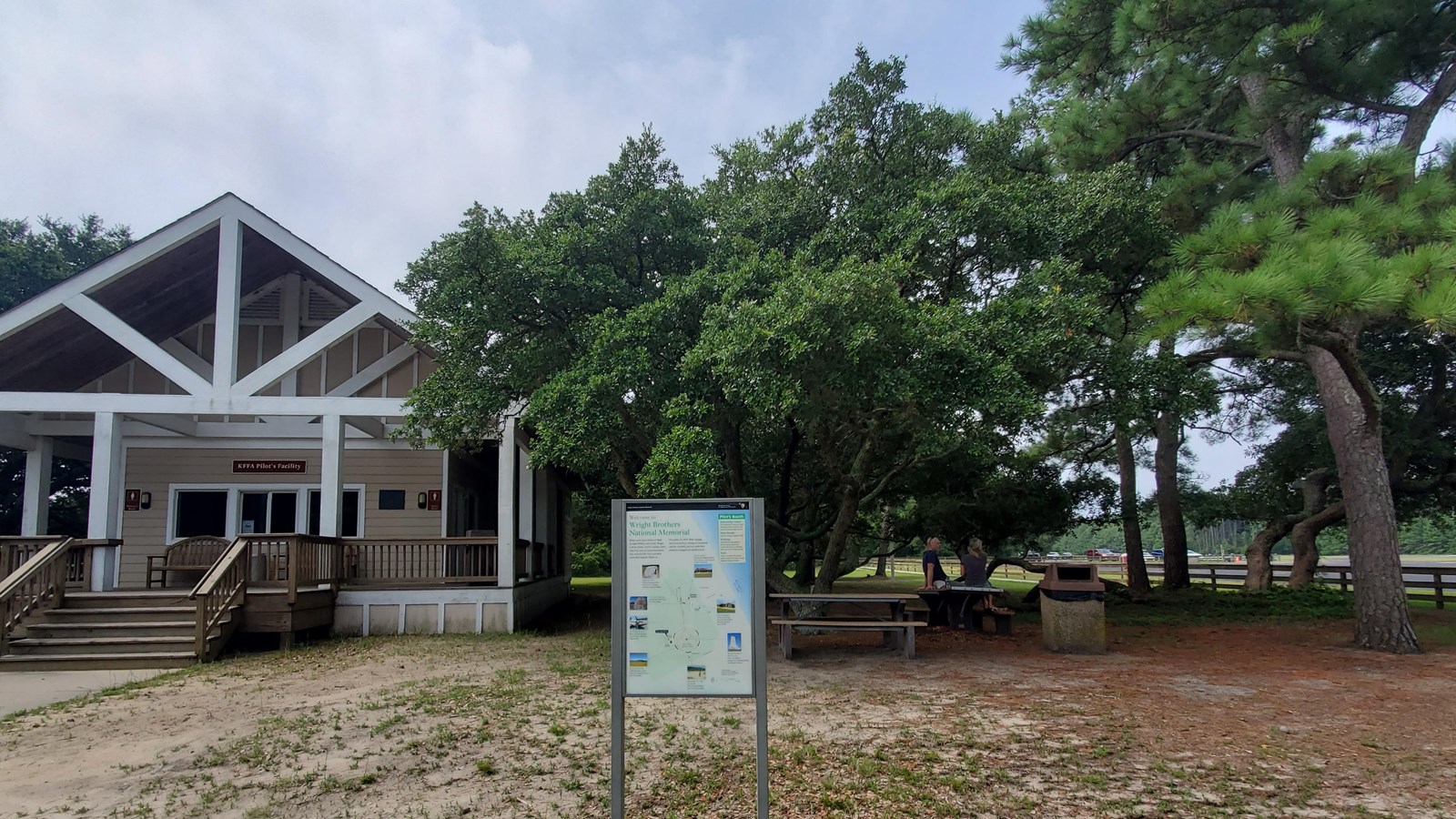 Colored photograph of the park map and kiosk sign with the pilot facility in the background.