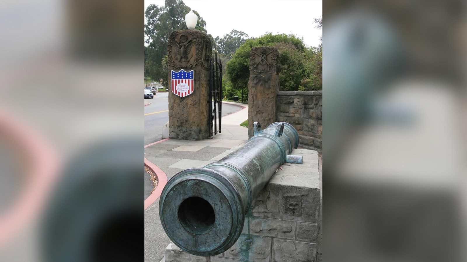 Looking down the barrel of Agrabiado cannon with the Lombard Gate just behind it.