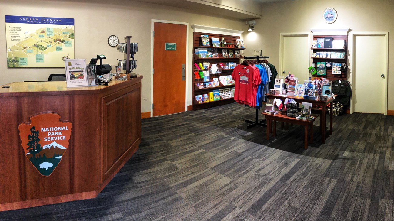 A view of the Visitor Center desk and sales area