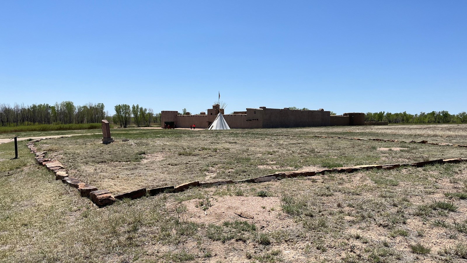 A single row of stones outlines the site of the Cemetery at Bent\'s Old Fort. 