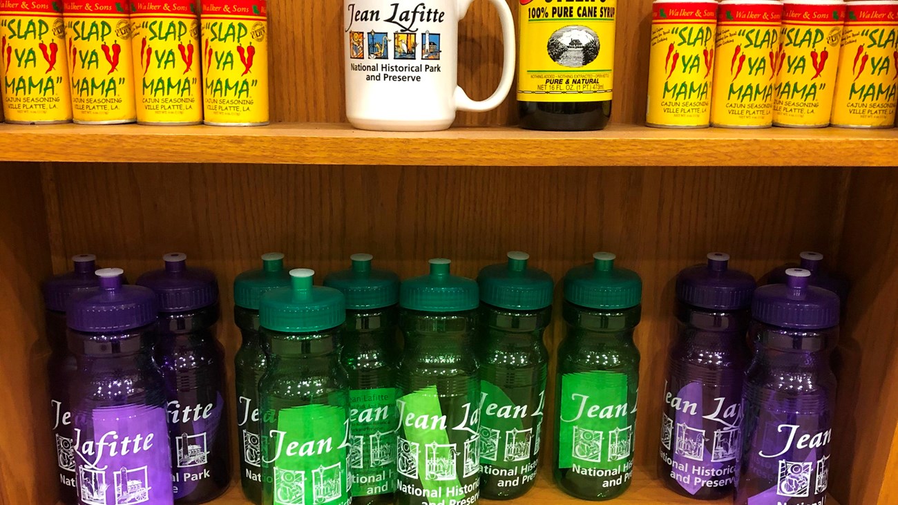 gift shop souvenirs: water bottles, 