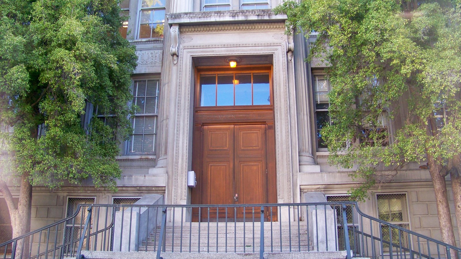 Wooden door to building. 