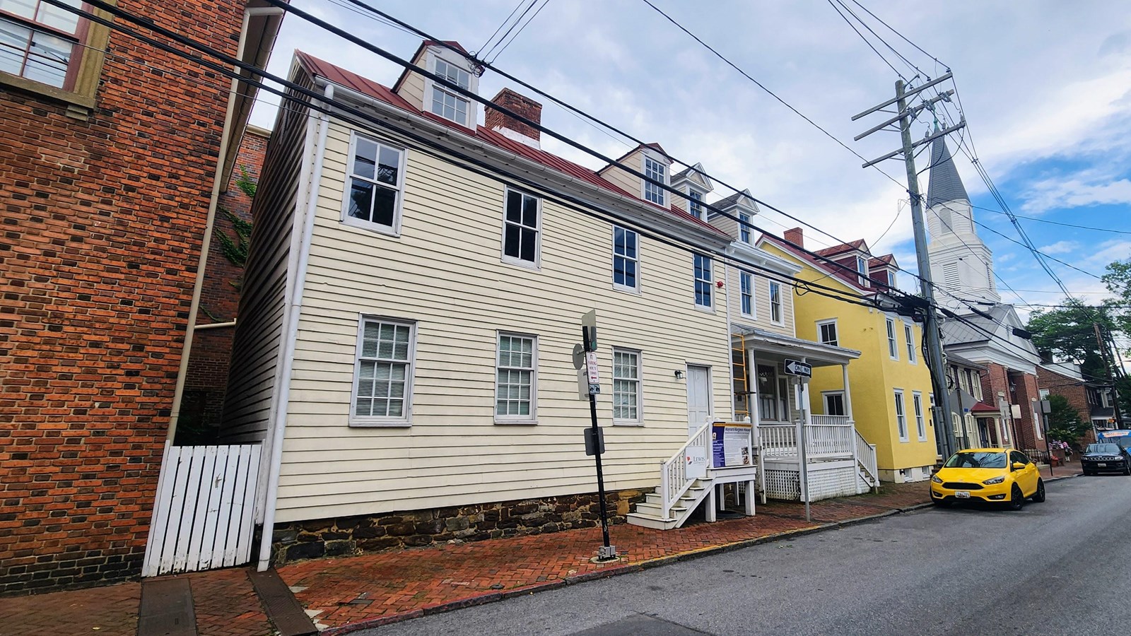 A clapboard house.