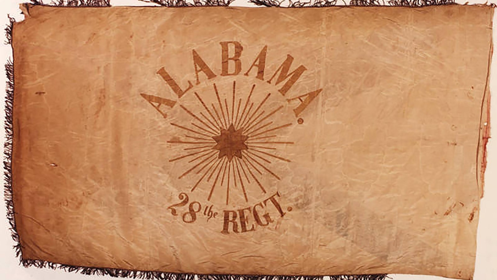 28th Alabama Infantry\'s flag with Alabama above a starburst and 28th Regt below.