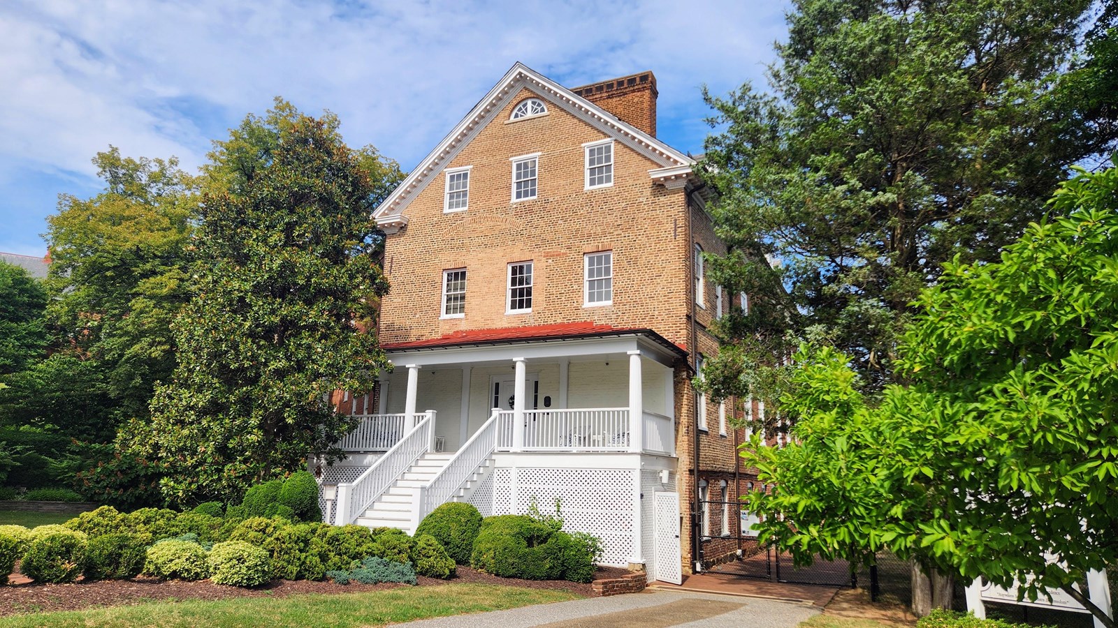 A brick building.
