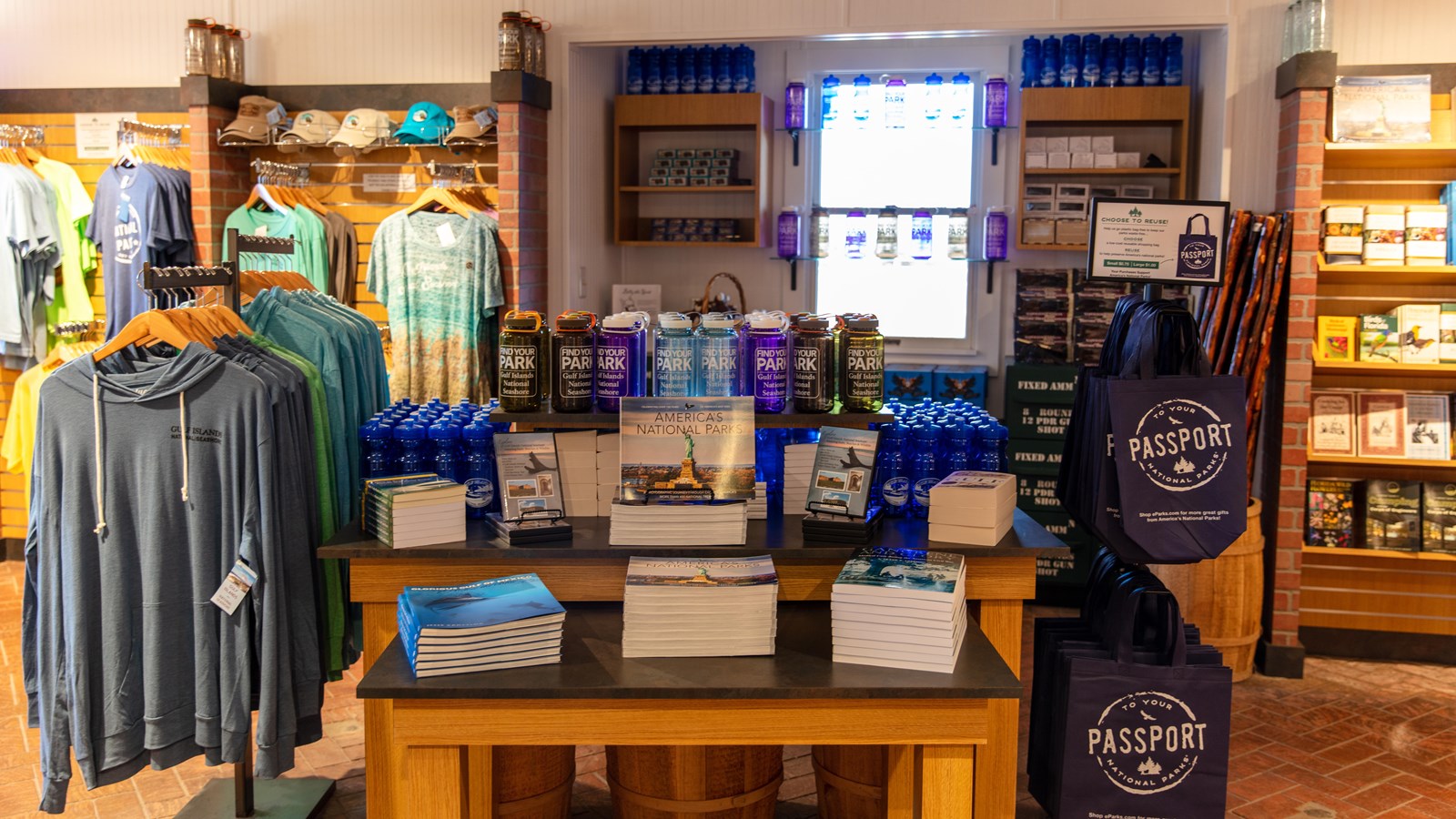 An array of t-shirts and books is available for purchase at the Gulf Islands park store.