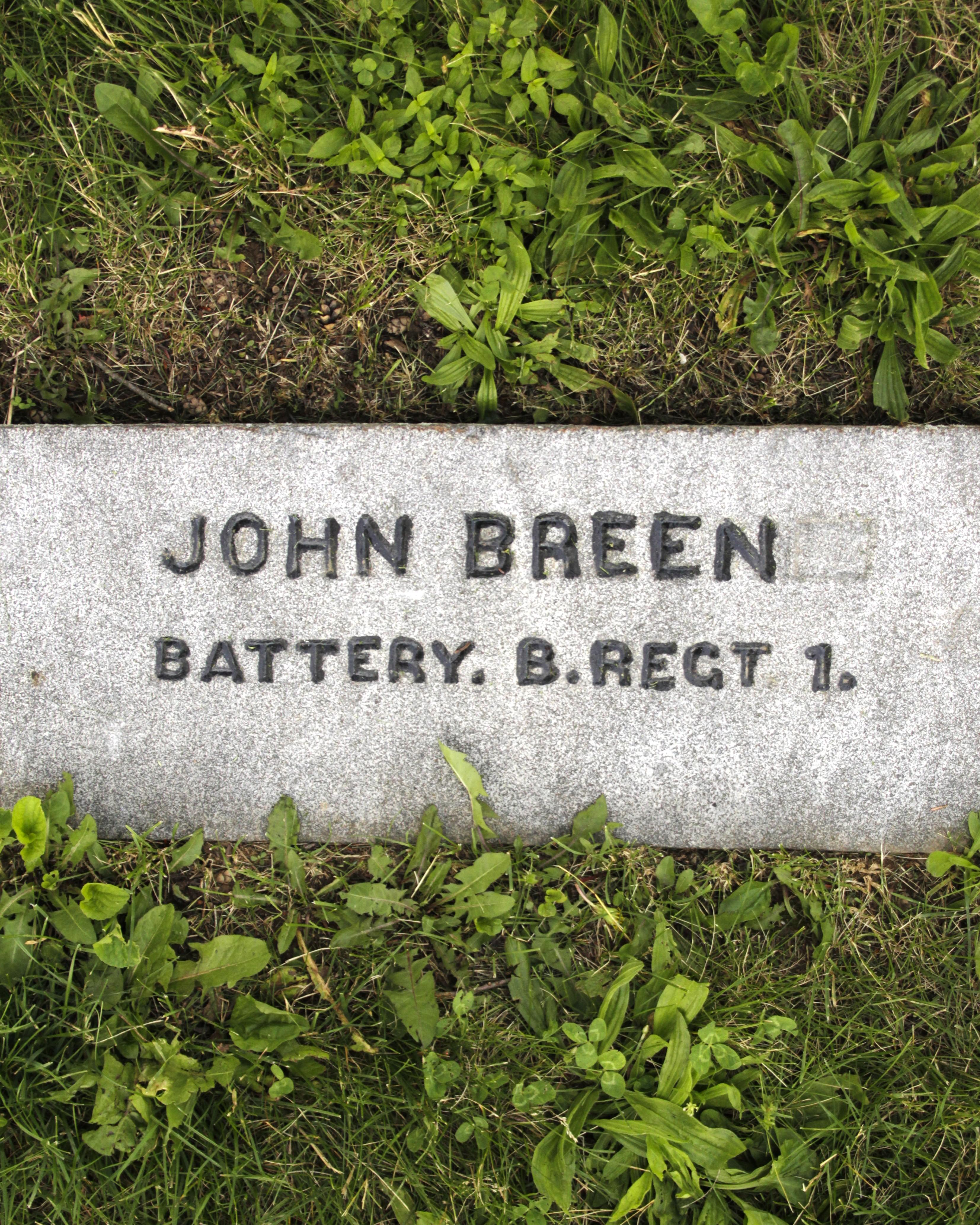 Gravestone of John Breen in Gettysburg National Cemetery