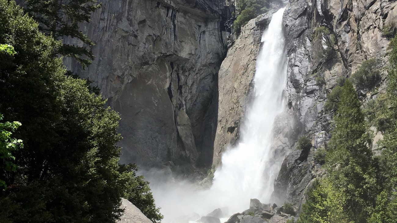 Lower Yosemite Fall full of water in spring