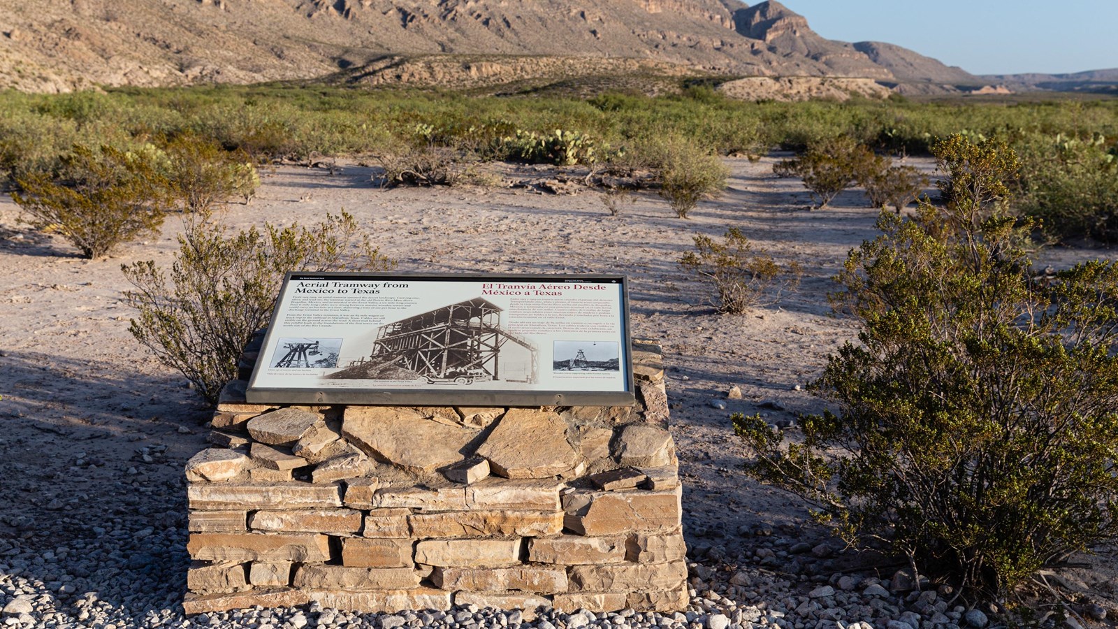 An exhibit features historic images of the aerial tramway used to transport ore from the mines.