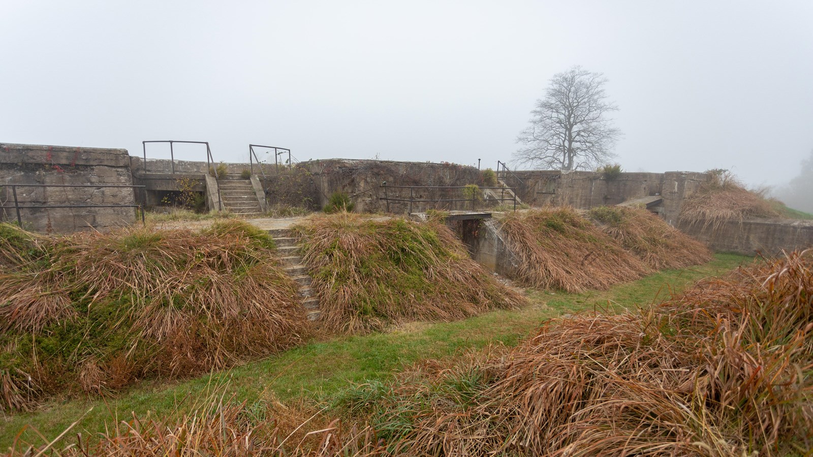 A concrete battery built into the hillside