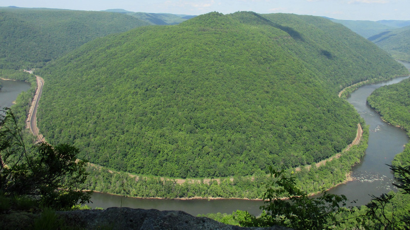 view of a river and deep forested gorge