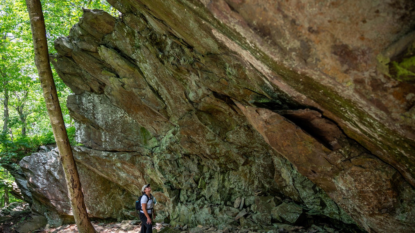 The cliff rises prominently above the trail for hikers to admire from beneath