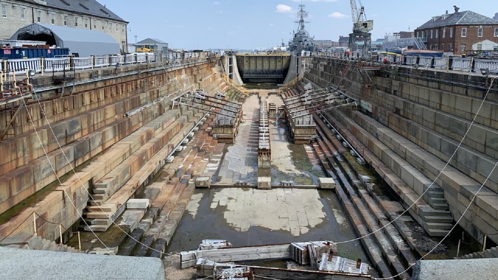 A granite dry dock about 400 feet long.