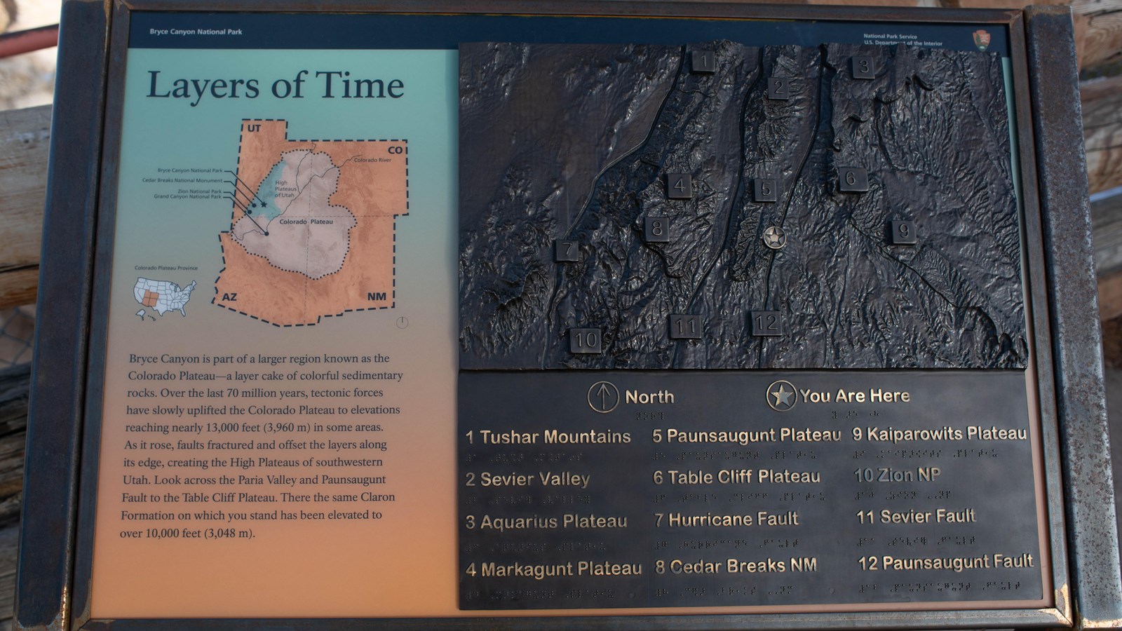 This tactile bronze map at the Rainbow Point shelter illustrates our location here.