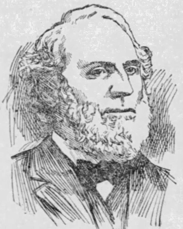 A sketch of a man with a thick beard, from the shoulders up. He wears a suit with a bowtie.