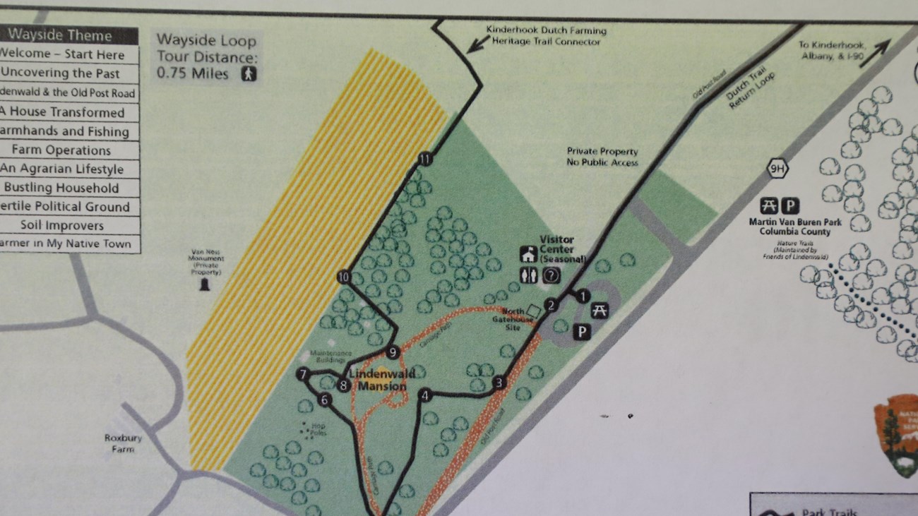 A small map of the site indicating the route of the Wayside Loop Trail