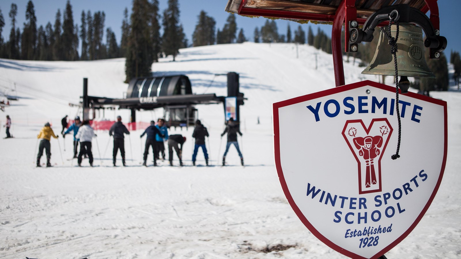 Skiers at Badger Pass in ski school