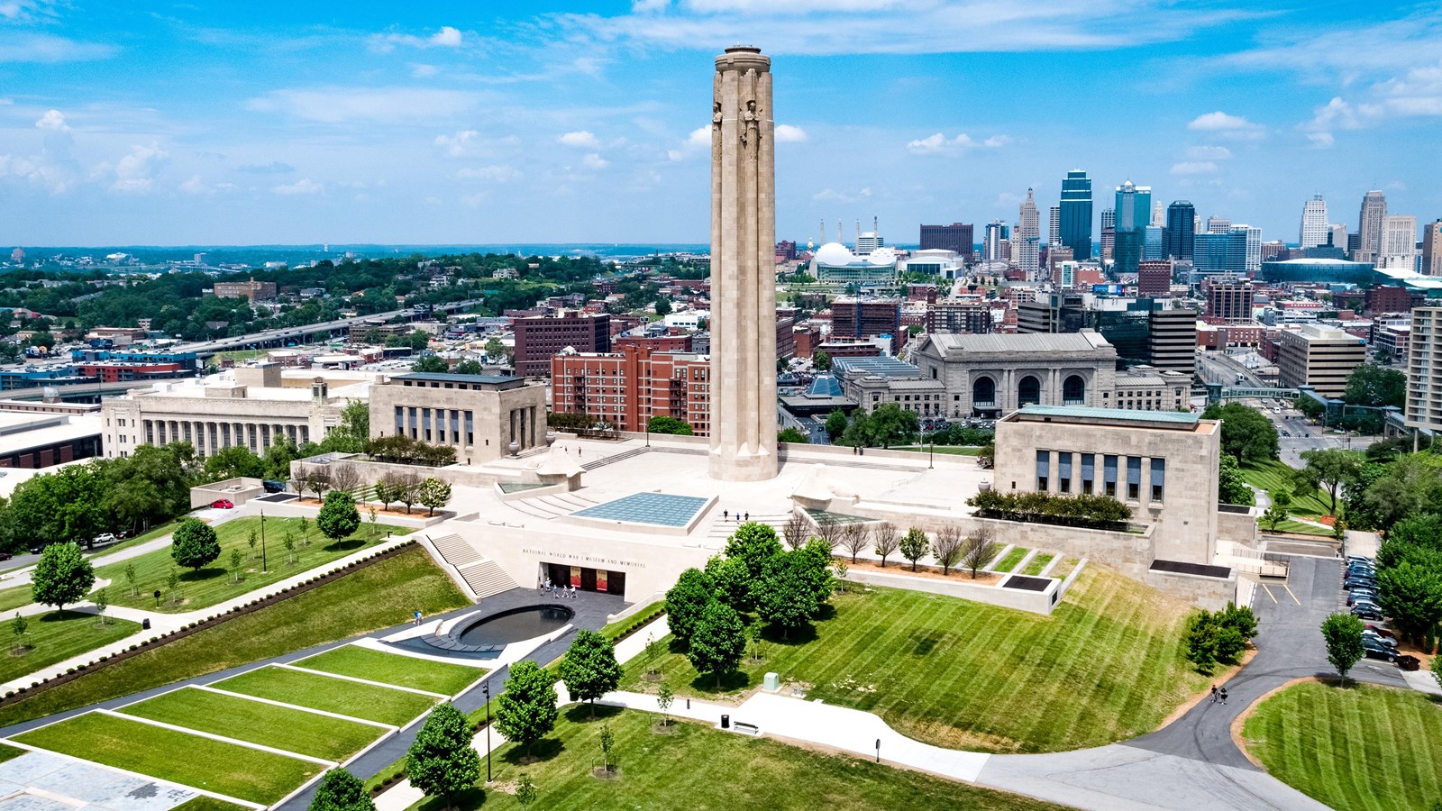 a WWI museum and memorial shown from an aerial view