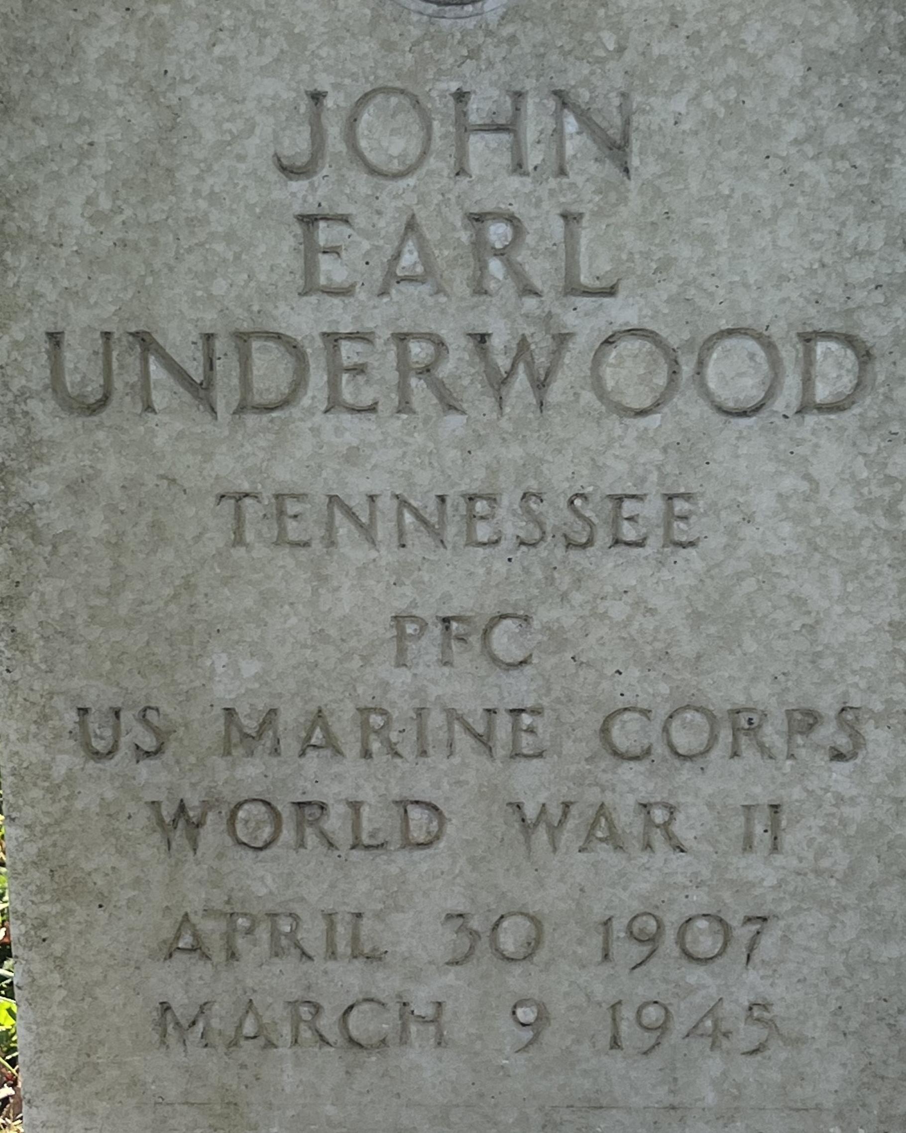 Marble headstone belonging to John Underwood located in the Stones River National Cemetery.