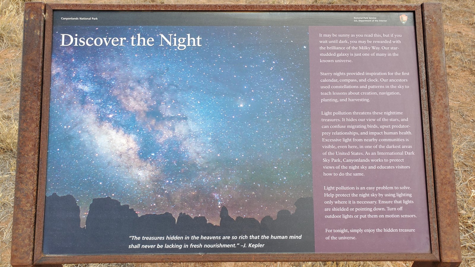 A slanted informational sign titled 