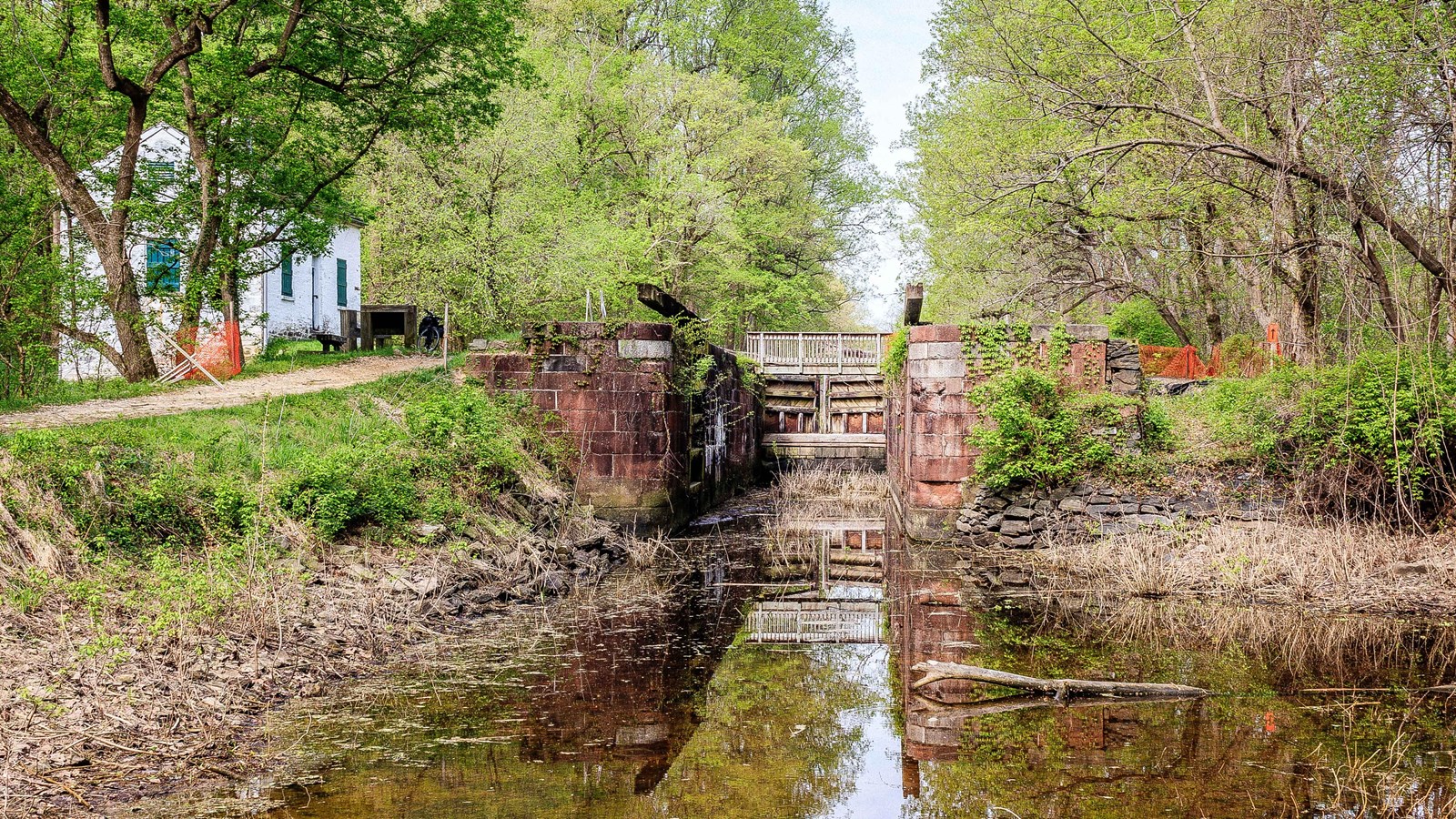 Water flows through the gates of lock 11.