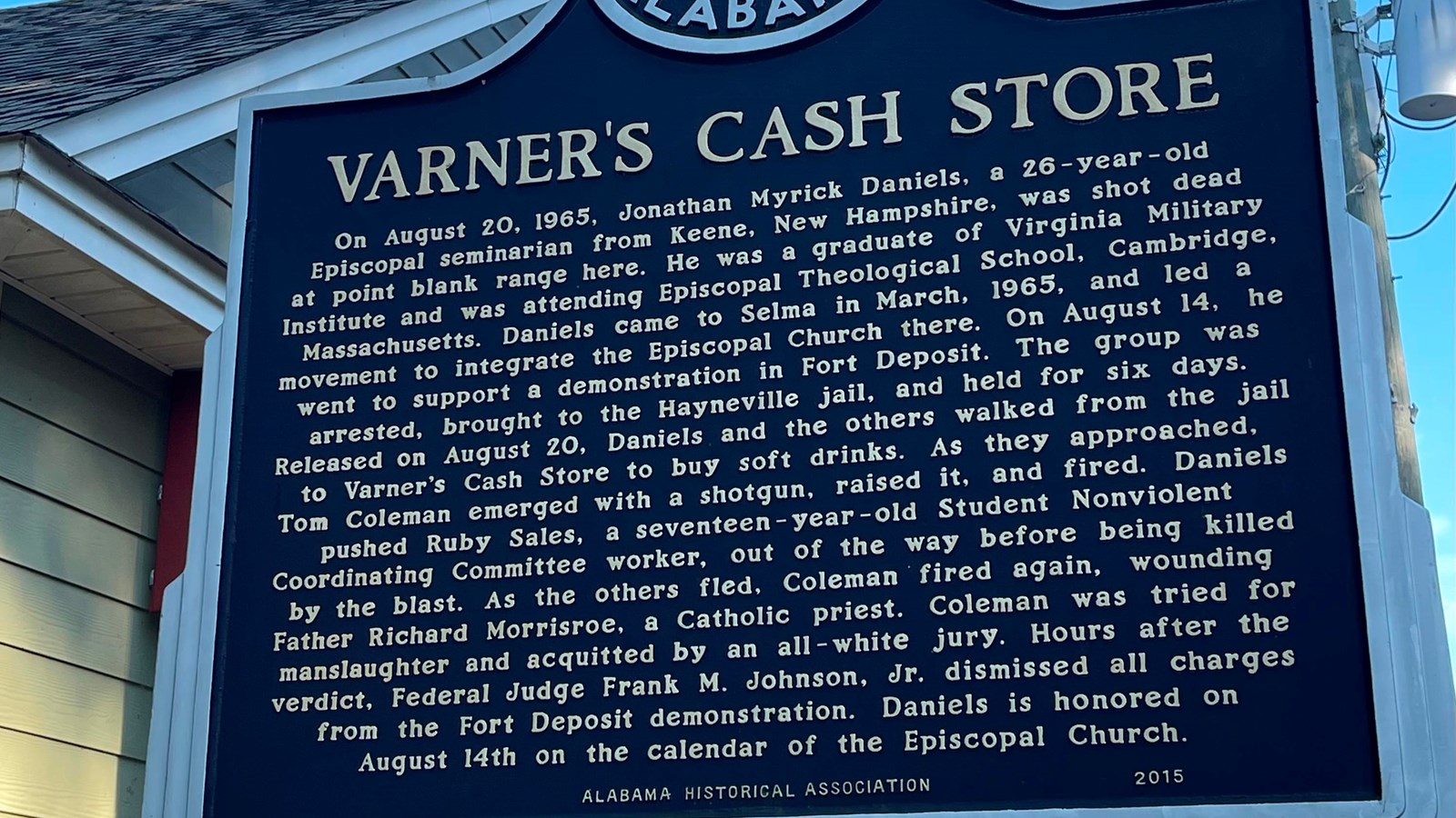 An AL Historical Association marker for Jonathan Daniels