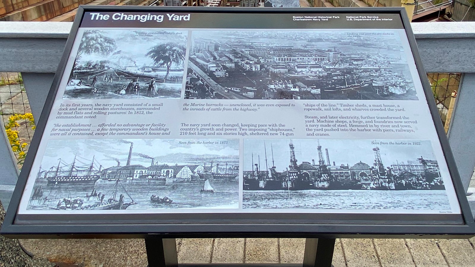 wayside at the Charlestown Navy Yard describing changes at the naval yard