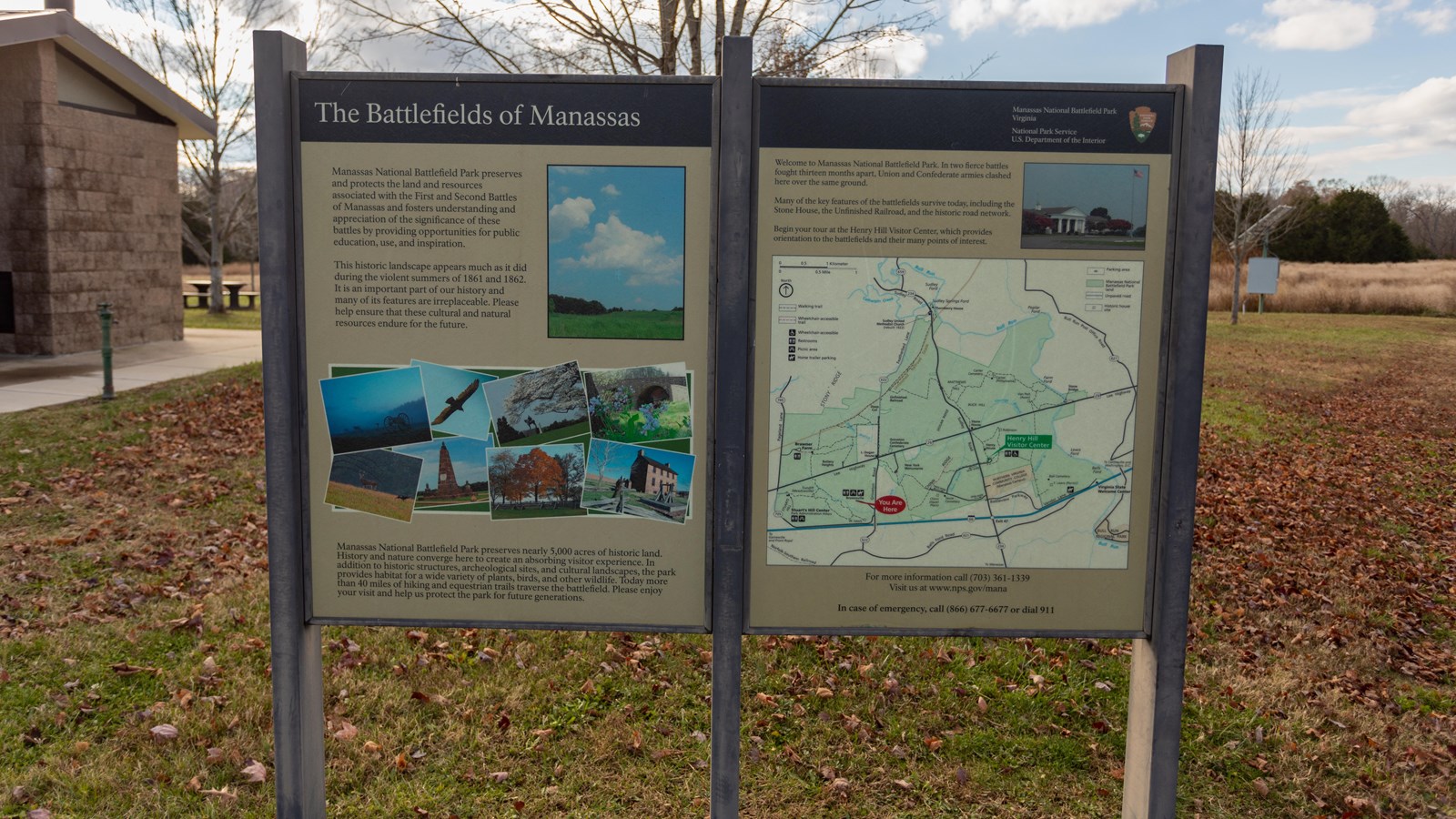 Pictures of different locations around Manassas are depicted in a collage between text. 