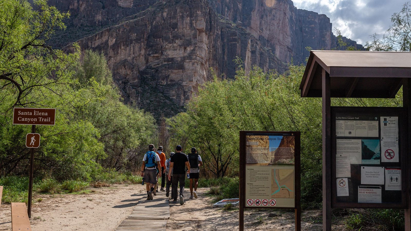 Santa Elena Canyon Trailhead Exhibit sign and trail