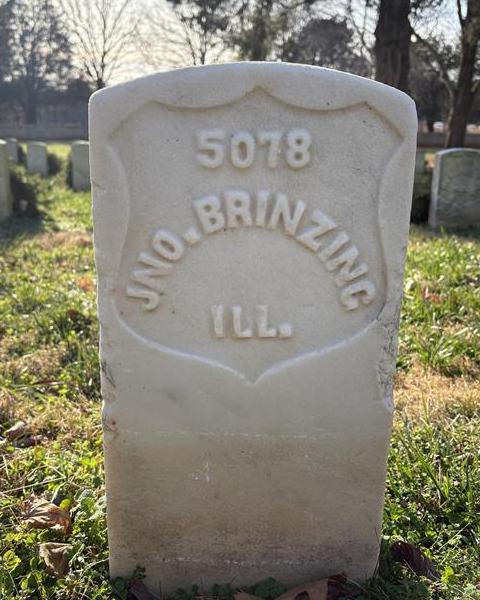 The headstone of John Brinzing located in the Stones River National Cemetery. 