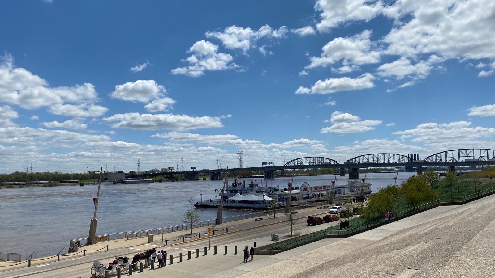the grand staircase leading down to the riverfront
