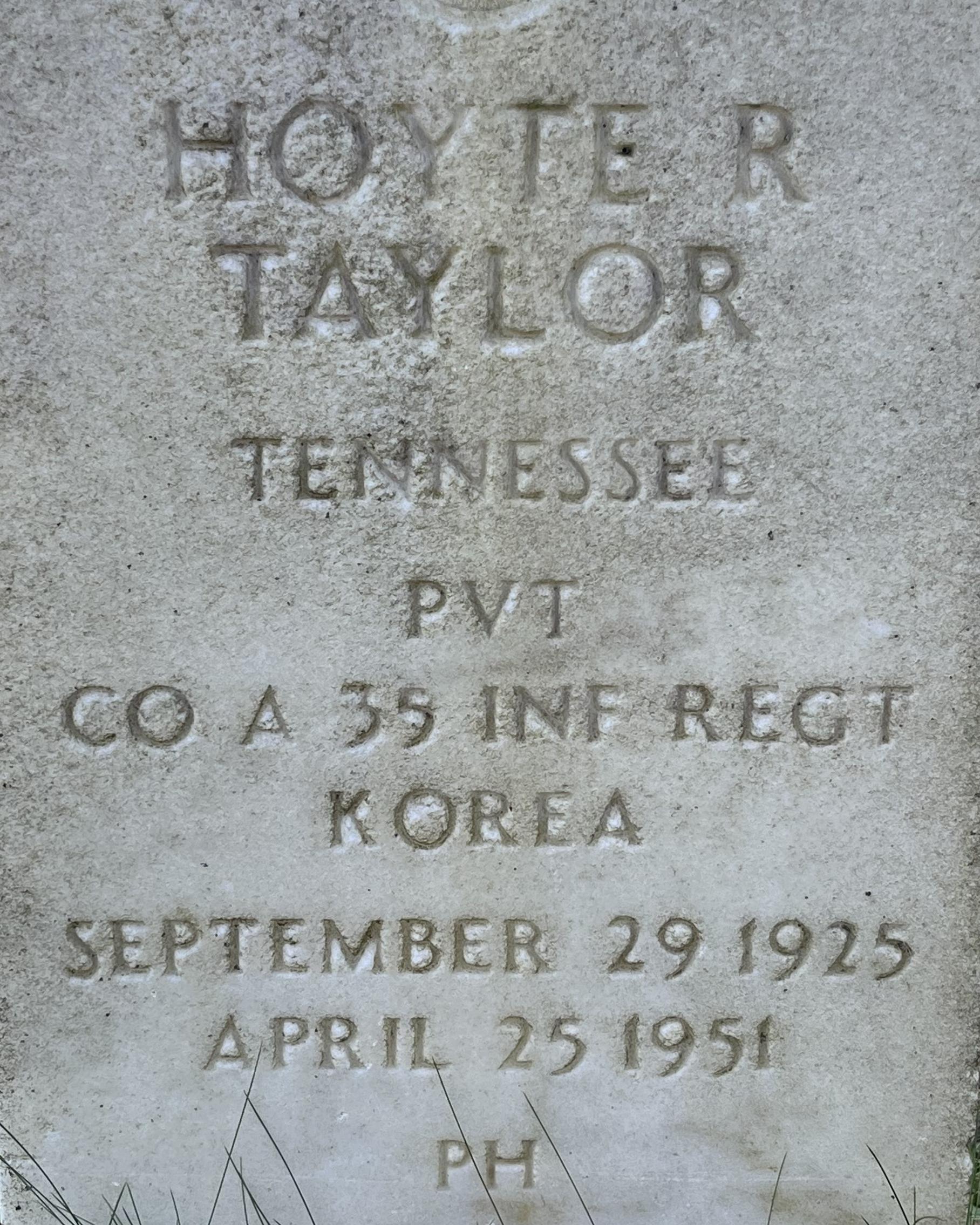 The headstone of Hoyte Taylor, a veteran of the Korean War. 