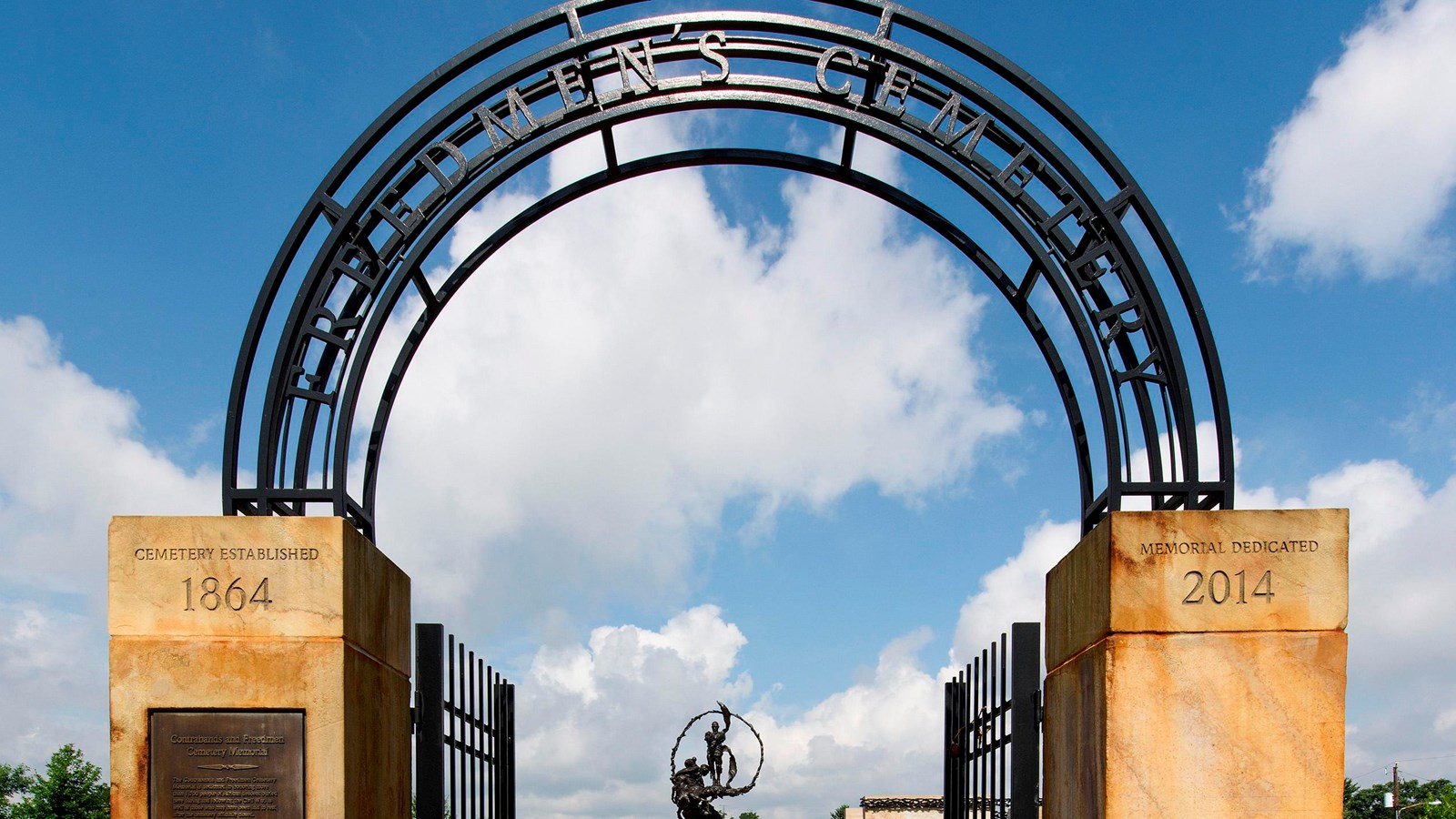 Color image of the cemetery and memorial entrance