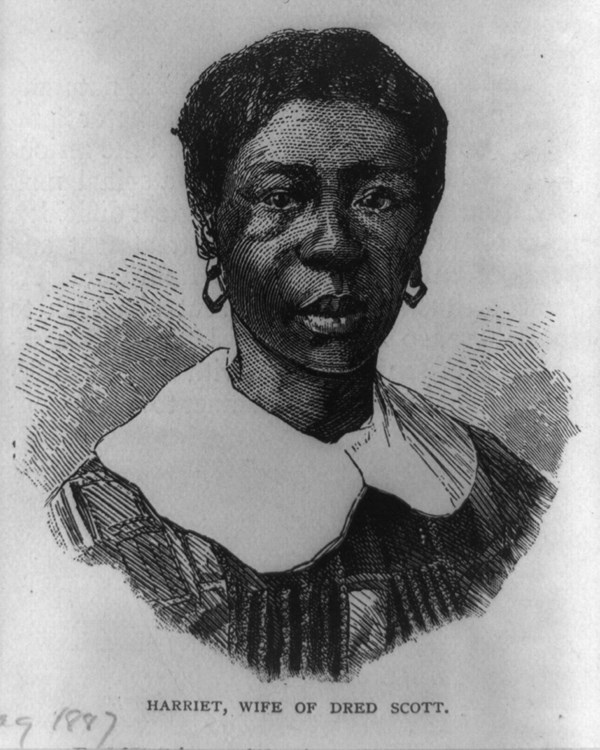 Drawing of the bust of a woman wearing a black dress with white collar.