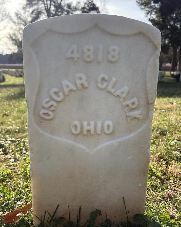 Headstone of Oscar Clark located in the Stones River National Cemetery.