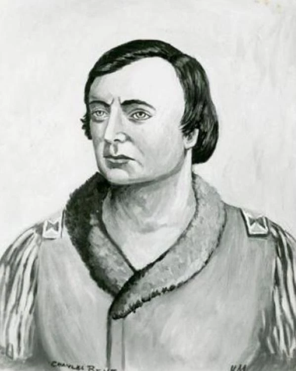 Pencil sketch portrait of Charles Bent in trader era clothing