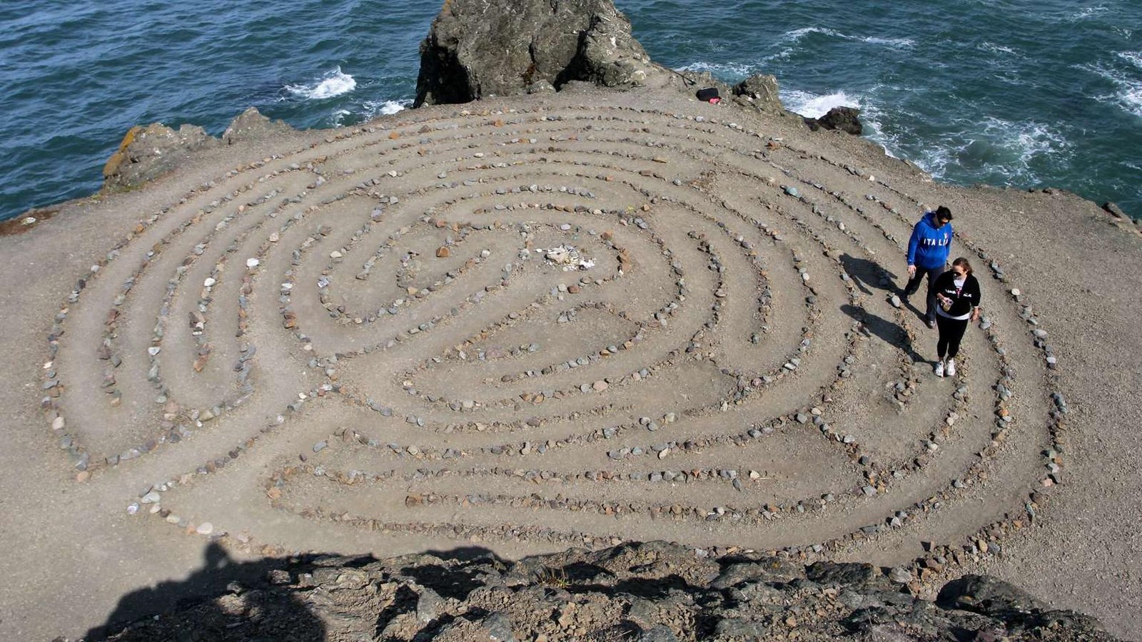 An overhead view of the labyrinth at Lands End Point.