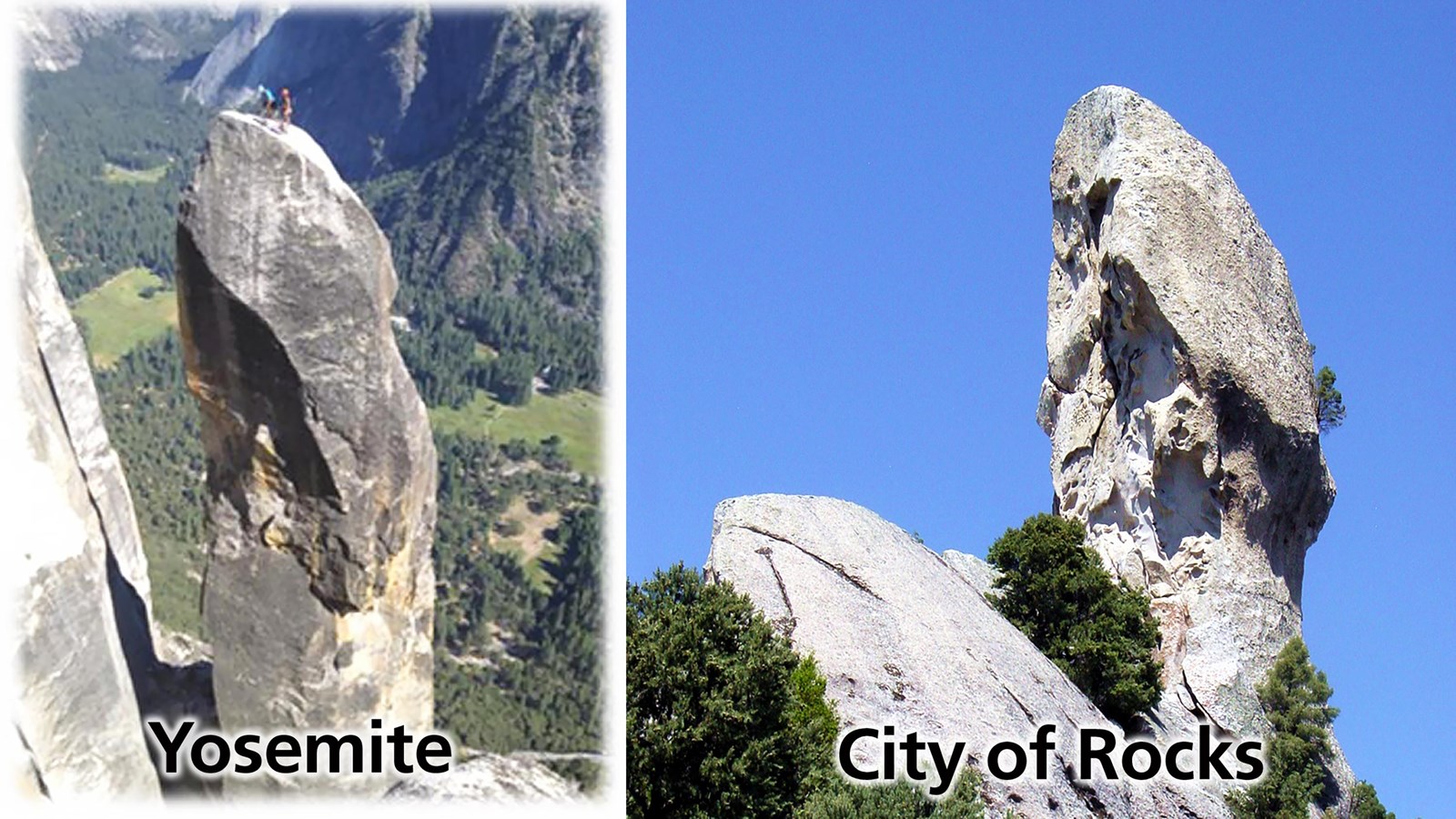 Comparison of Yosemite\'s Lost Arrow and the Lost Arrow in City of Rocks.