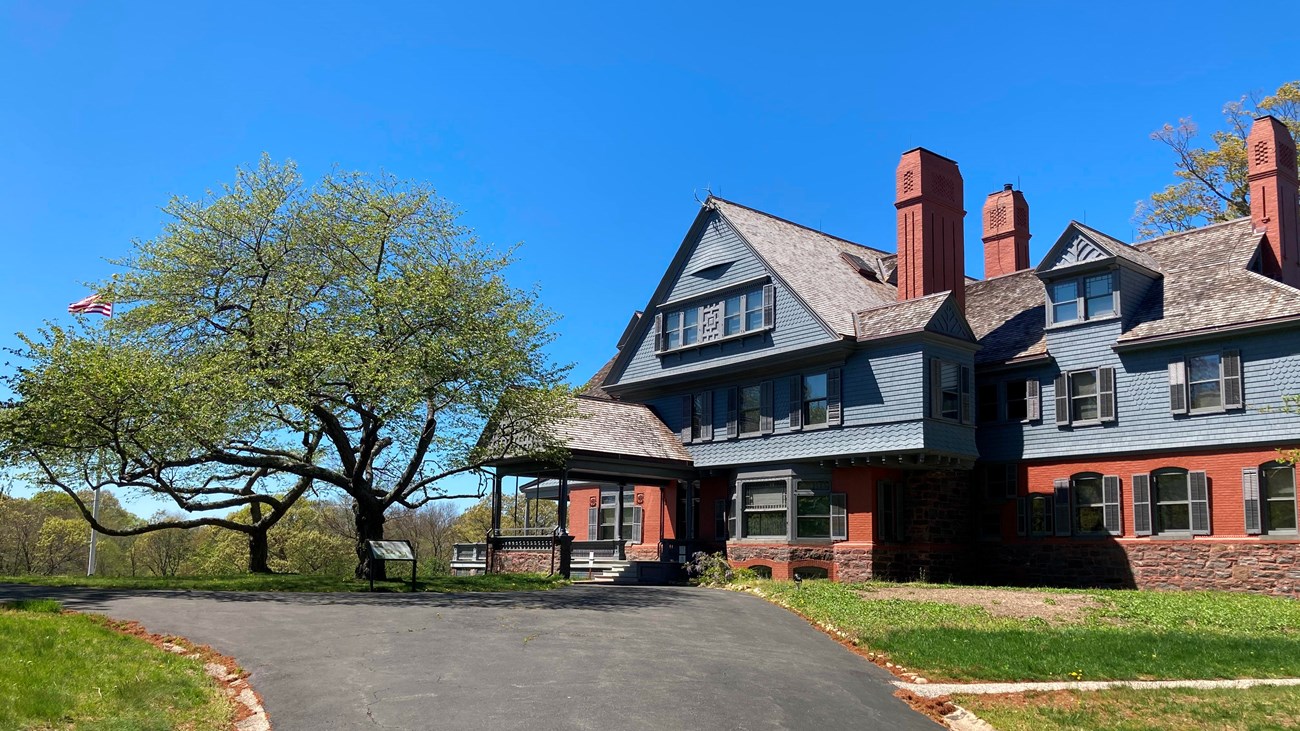 Theodore Roosevelt\'s Home at Sagamore Hill in bright sunshine.