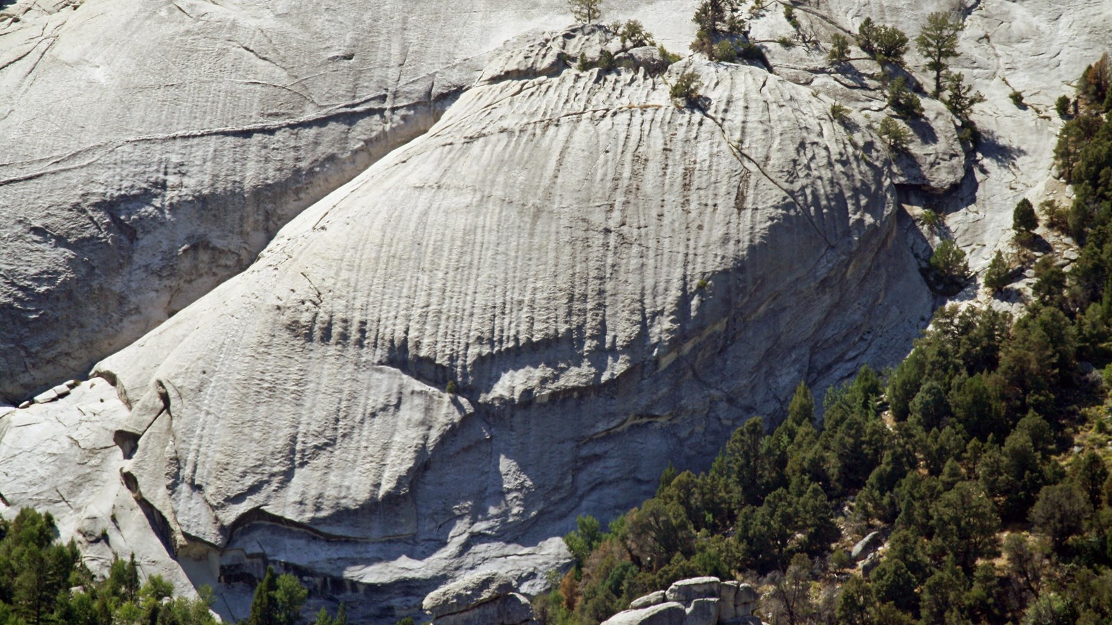 Large granite dome formations that has ridges similar to a clam shell.