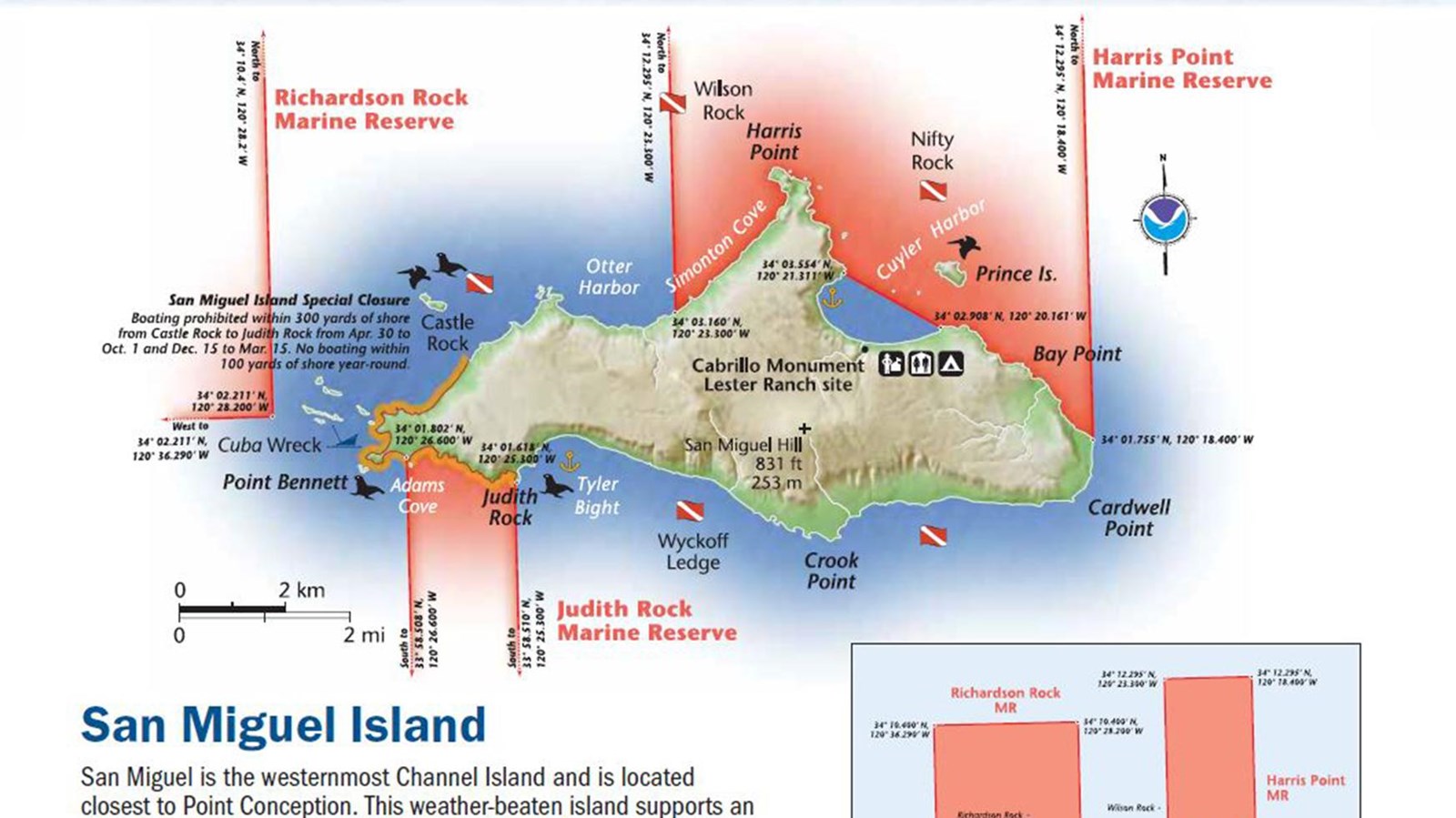 Map showing islands with closed fishing boundaries.