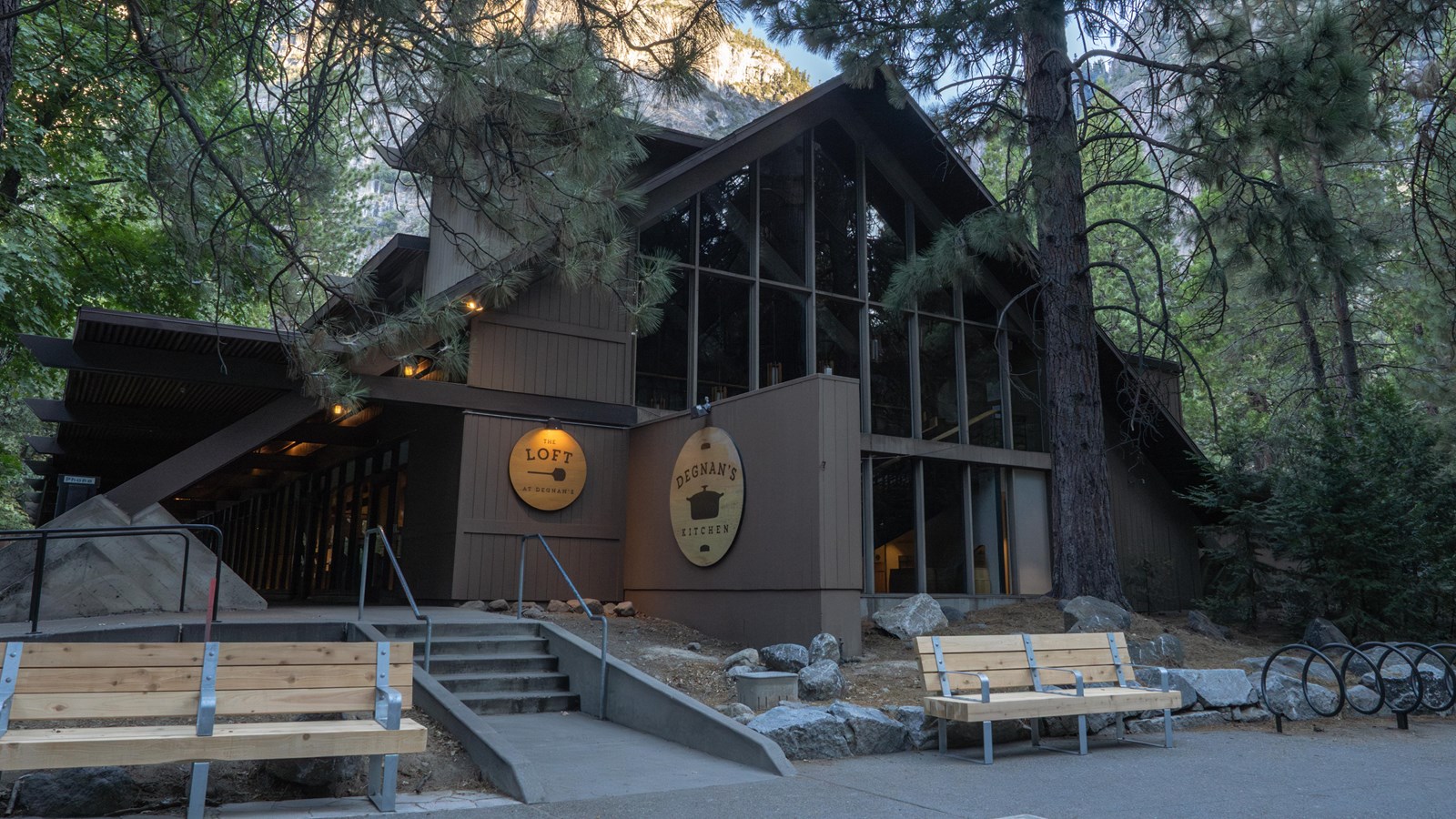 Degnan\'s Kitchen is housed in an a-frame building with a large window wall