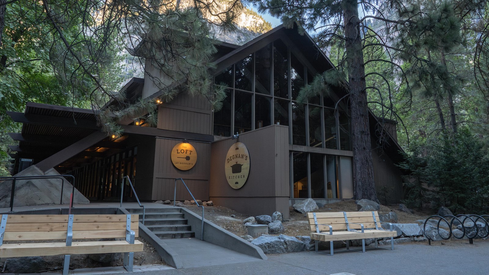 Degnan\'s Kitchen is housed in an a-frame building with a large window wall