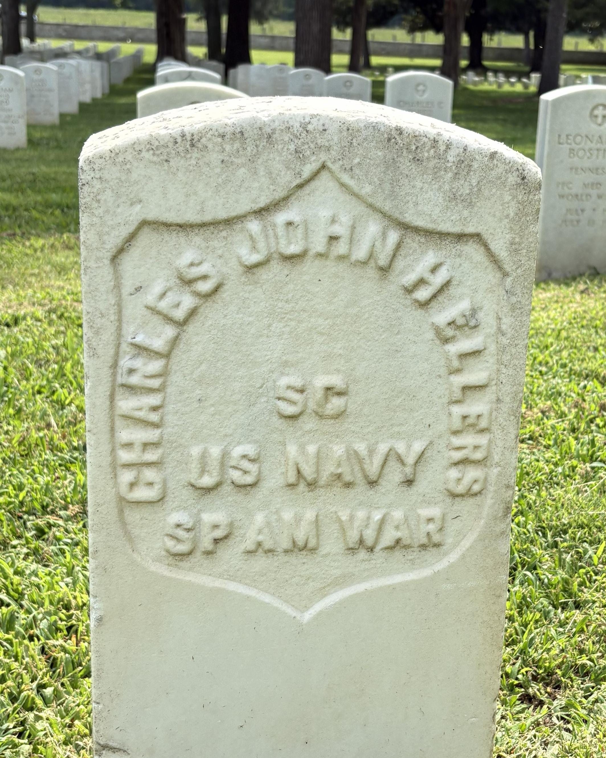 Marble headstone representing the burial place of Charles Ellers. 