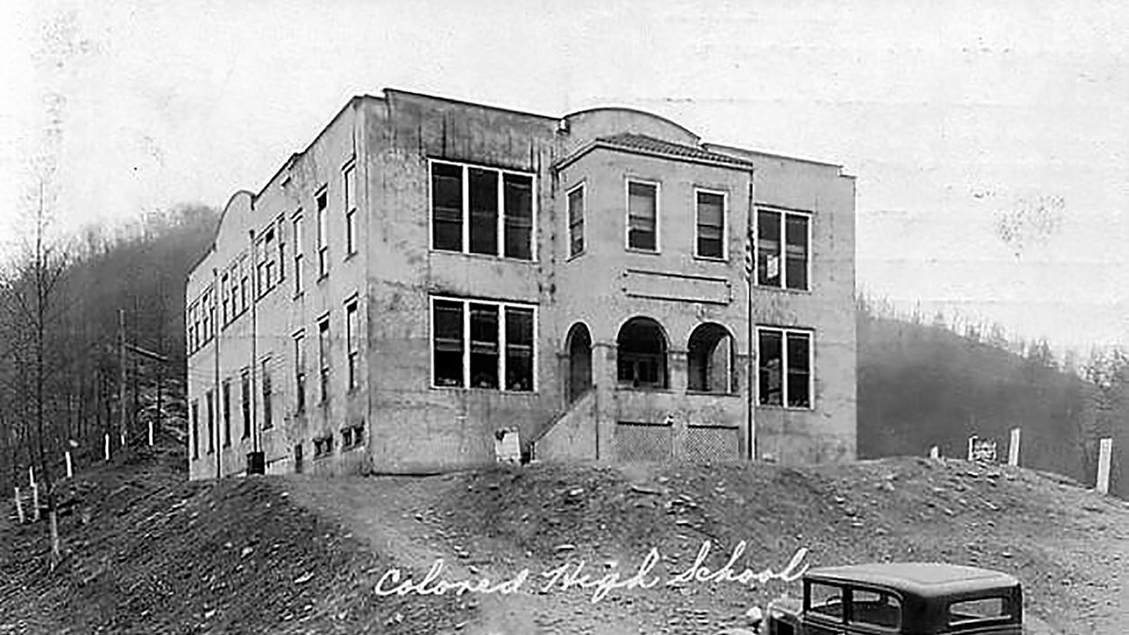 black and white photo of a school building