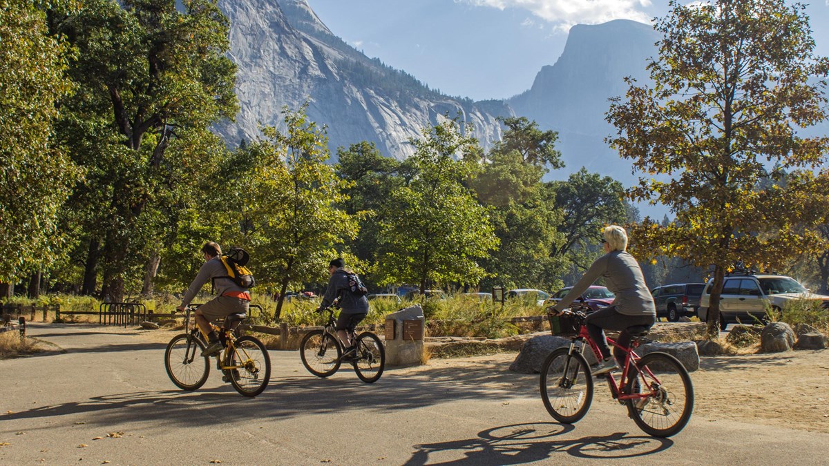 Bicyclists on bike paths in Yosemite