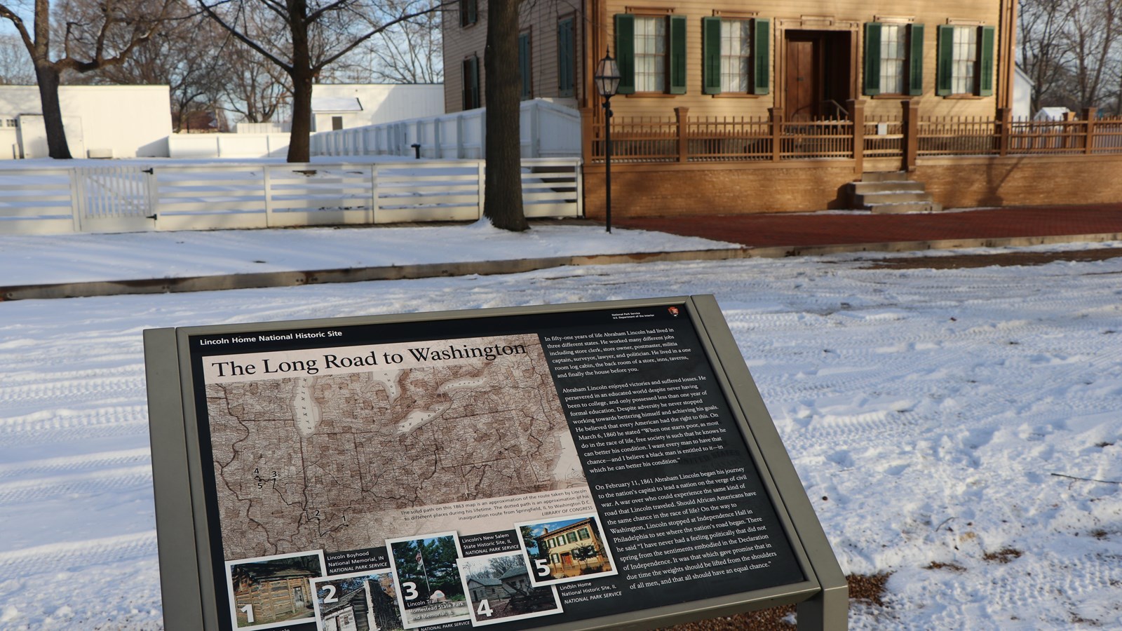 Outdoor Wayside Exhibit with map on it, across street from Lincoln Home
