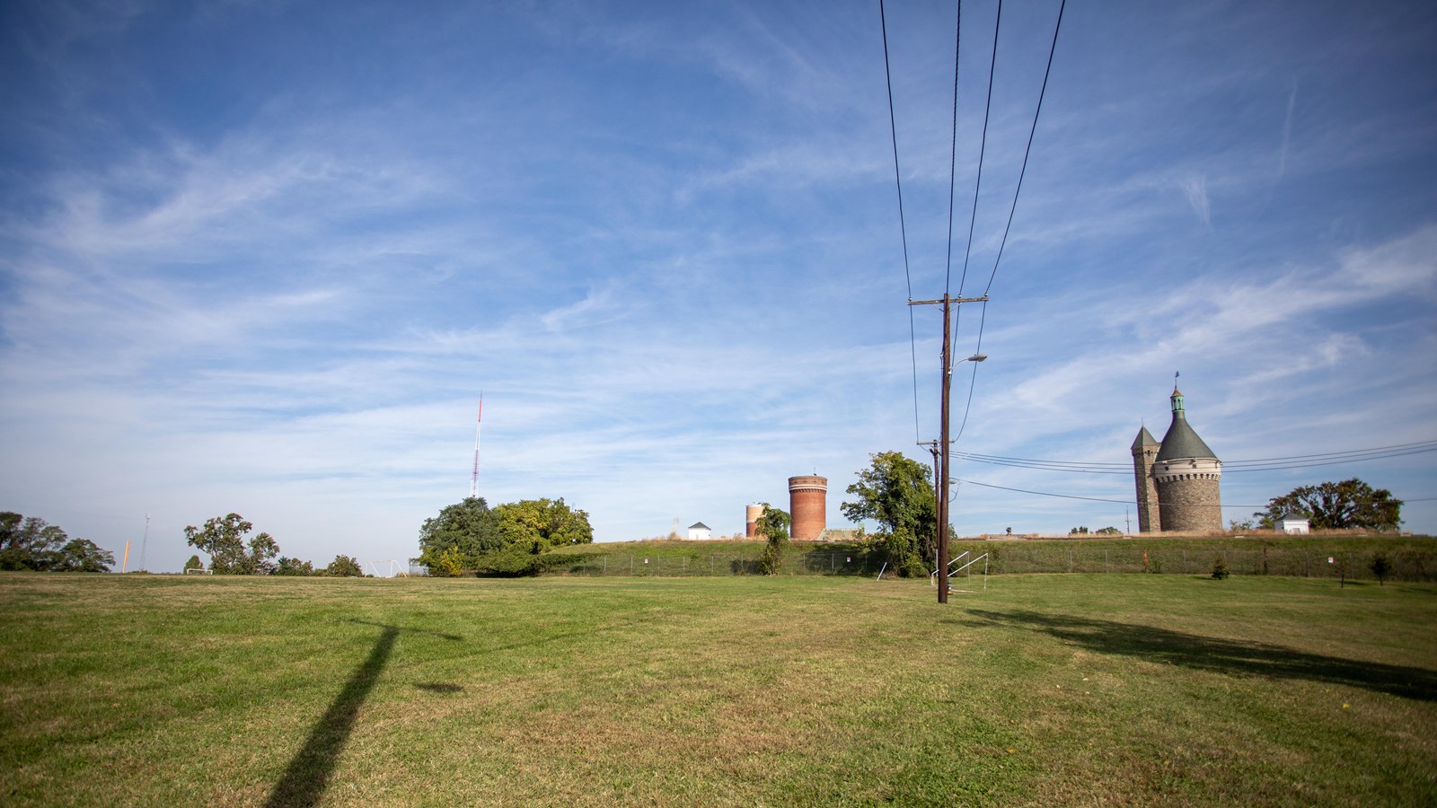 A large grassy soccer field 