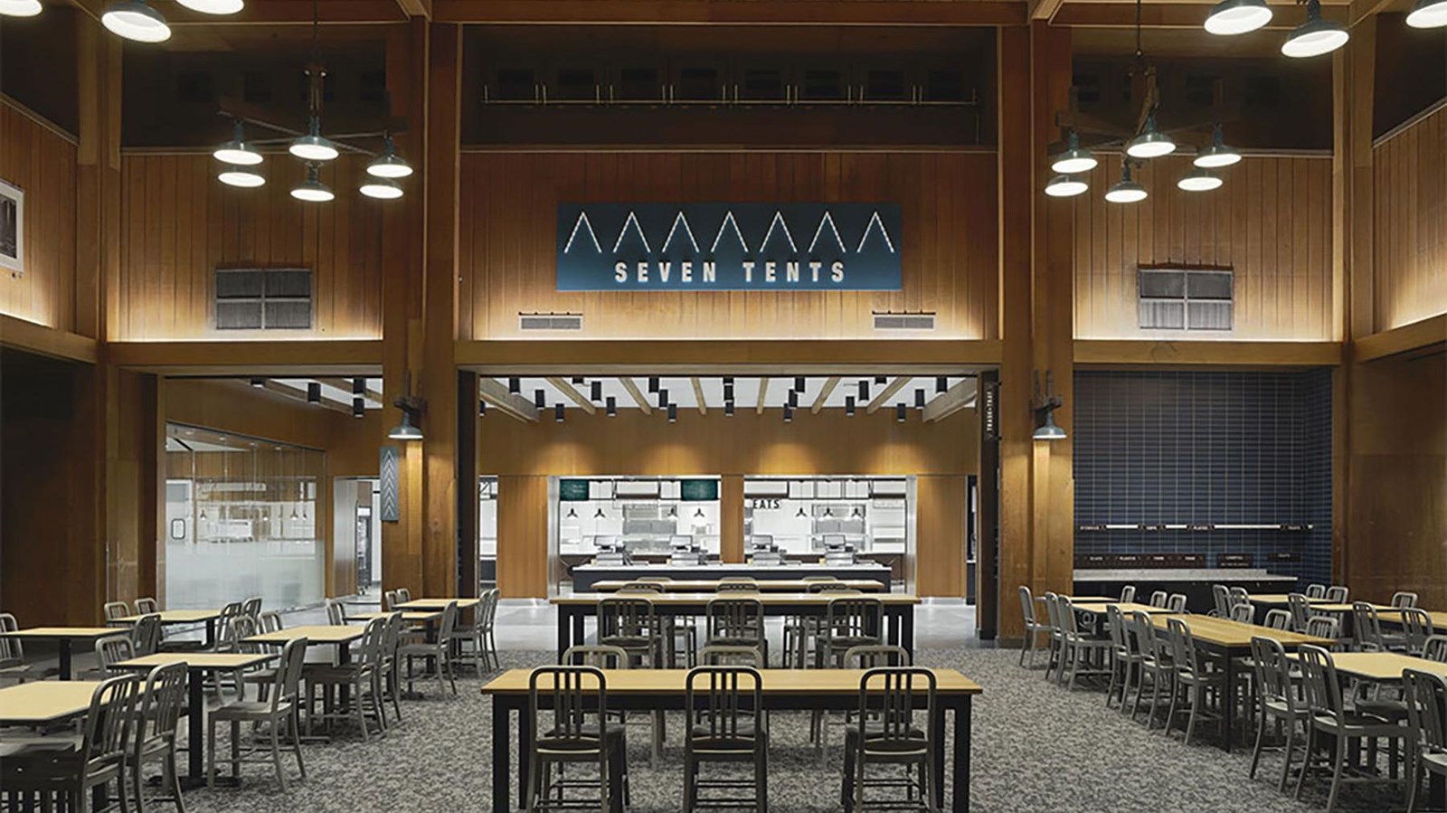 Indoor seating in the Seven Tents Pavilion