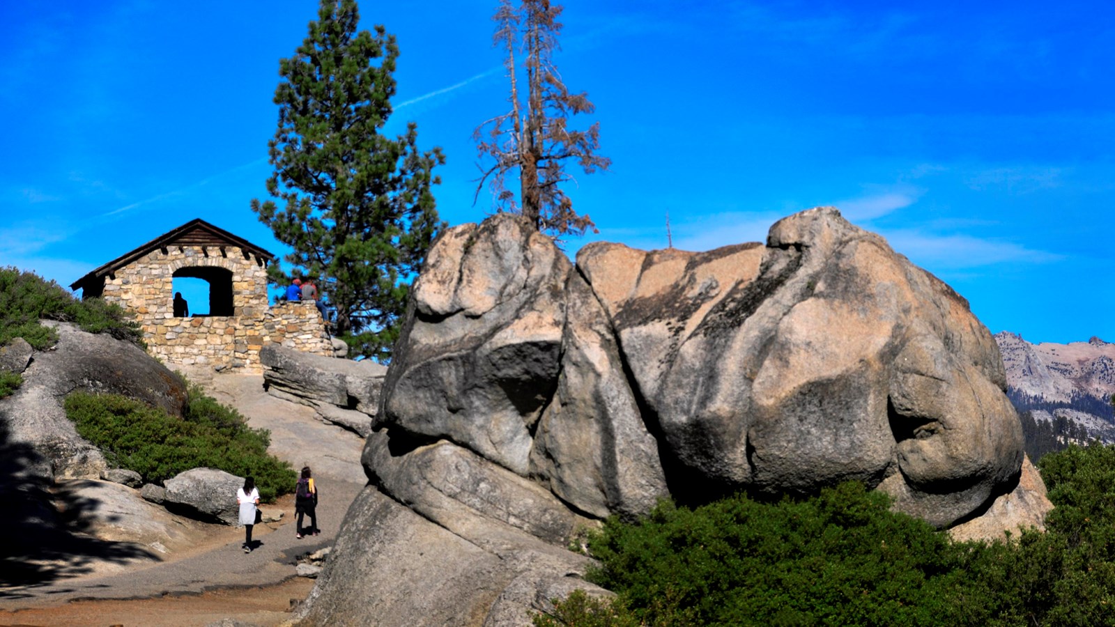View of Geology hut surrounded by rocks